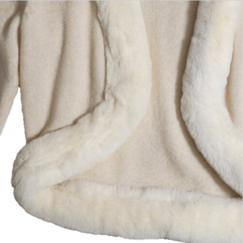 White+Warren 100% Cashmere Open Front Shrug w/Rabbit Trim Vintage RARE - Picture 3 of 11